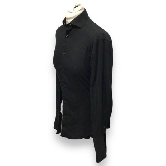Bugatchi Uomo Mens 100% Cotton Black Long Sleeve Button-Down Shirt Size 15/38 - Picture 4 of 11
